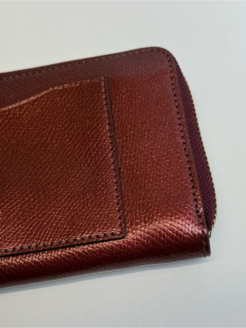Coach Zip Wallet in Pebbled Leather Deep Red / Burgundy Gold Full Size Organizer